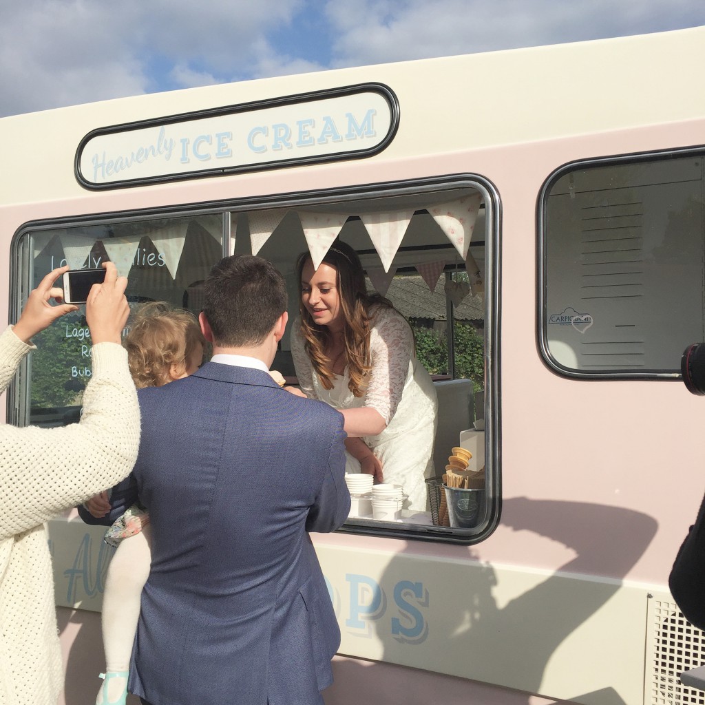 bride serving wedding guests